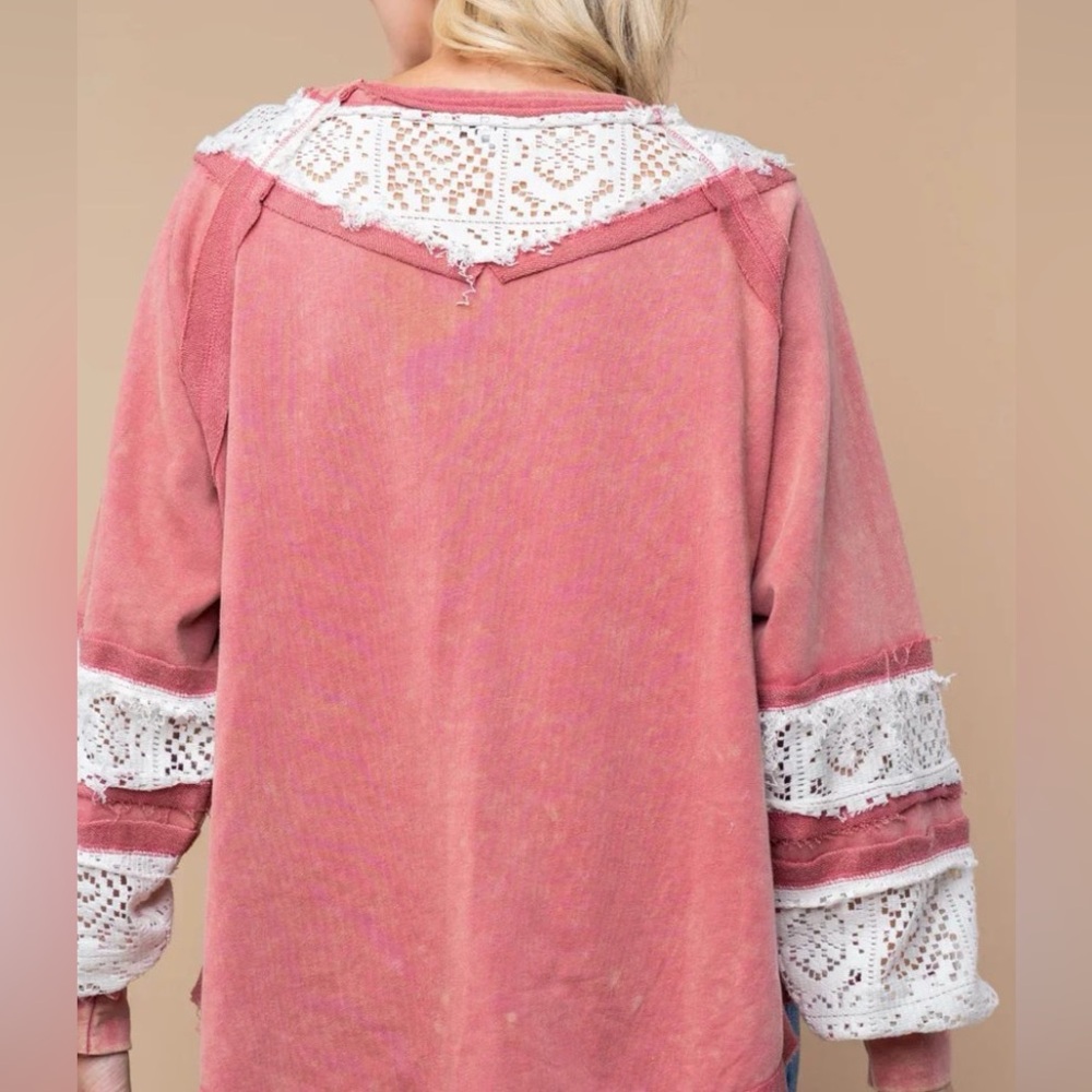 White Birch Pink Lace Accent Top - Picture 2 of 2